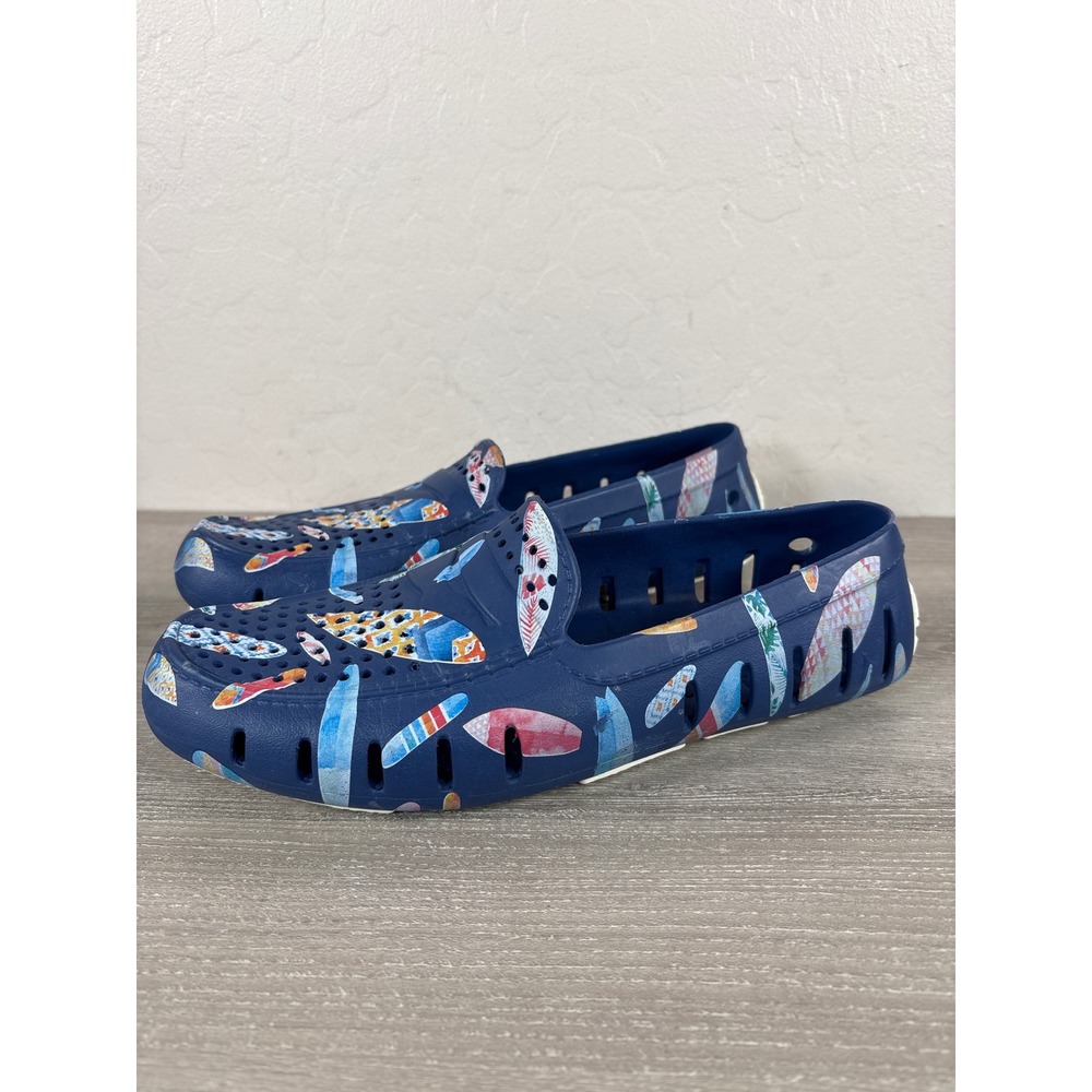 Floafers Pelli Driver Navy Blue Surfboard Print Water Shoes Mens 9 Slip On Mocs